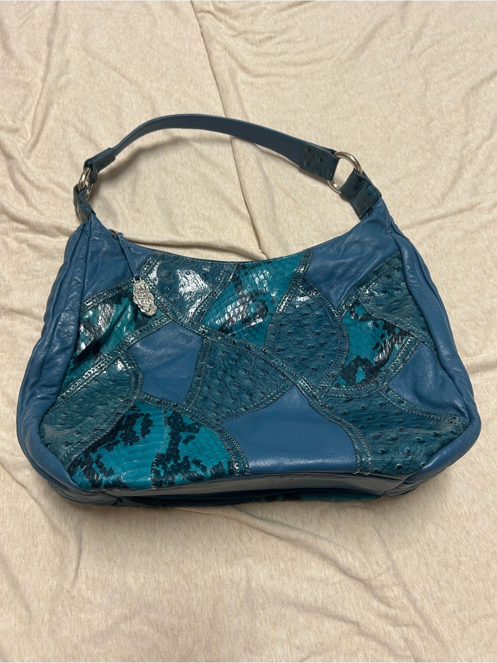 Vintage Y2K CHI Genuine Leather Snakeskin Patchwork Hobo Purse Bag Slouchy